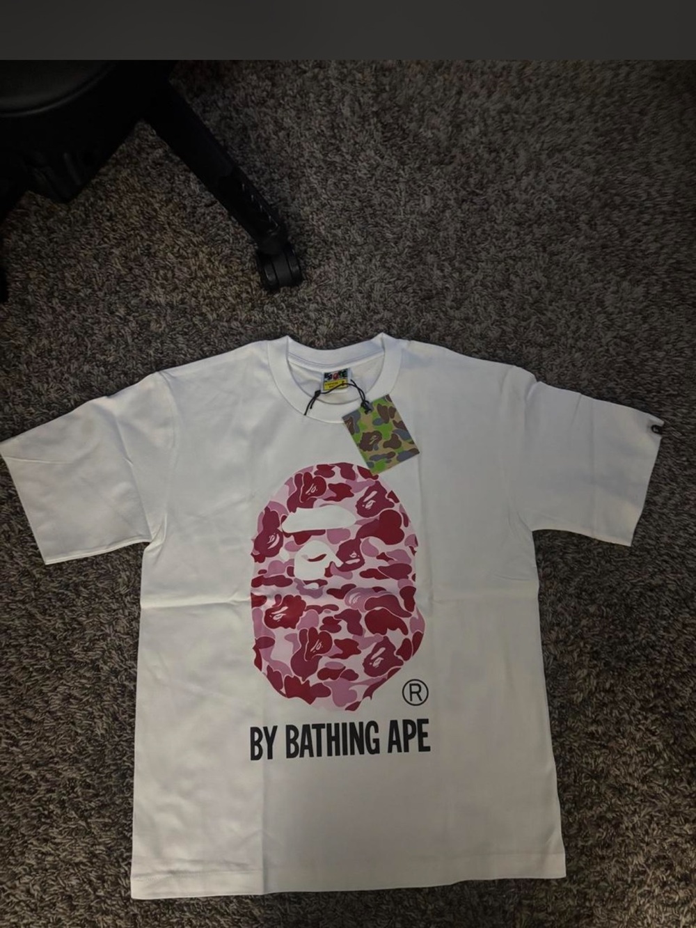 Bape White Tee with Pink Camo Ape Head